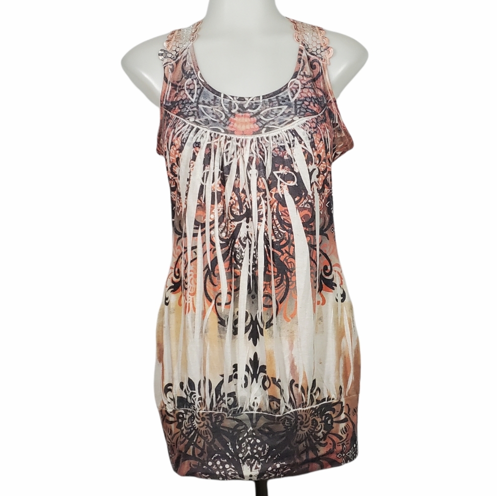 RUE 21 Boho Tank Top Orange and Tan Beachy Sleeveless Blous Size Medium tank top